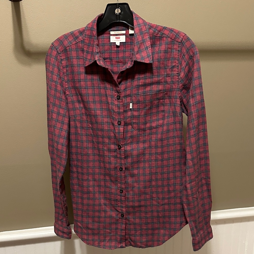 Levi's Red and Gray Plaid Button-Down Shirt